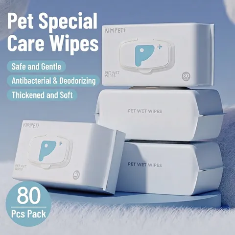 Kimpets Pet Eye And Ear Cleaning Wipes Non-Woven Fabric RO Pure Water Alcohol-Free Gentle Deodorizing Grooming Wipes For Dogs Cats