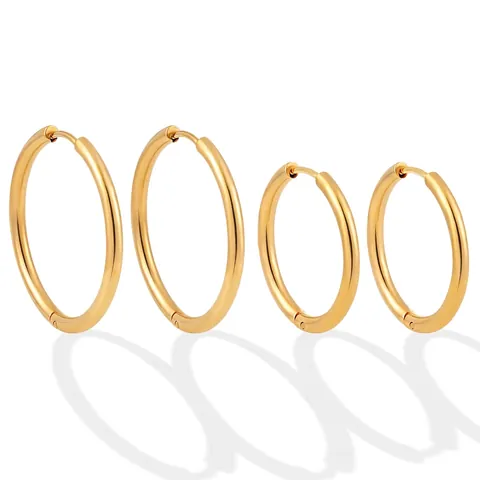 Hoop Earrings Titanium Steel Minimalist Ins Style Polished Round Gold Color Trendy Lightweight Jewelry For Women