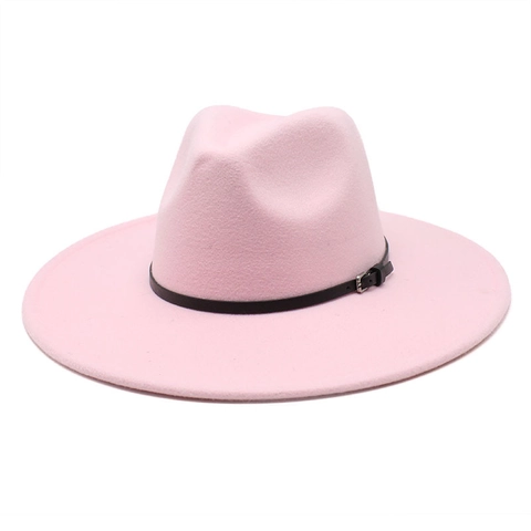 Wide Brim Fedora Hat Wool Felt Jazz Style With Leather Belt Buckle Vintage Elegant Fashion Accessories For Men Women