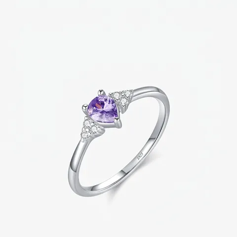 Elegante Anello In Argento Sterling 925 Con Zirconia Cubica A Cuore Viola Forma Goccia D'acqua Gioielli Per Donne