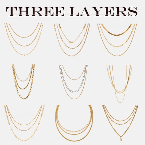 Gelaagde Ketting Roestvrij Staal 18K Verguld Multi Layer Waterdicht Hypoallergeen Paperclip Ketting Voor Dames