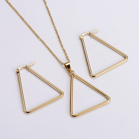 Geometric Triangle Jewelry 316L Stainless Steel 18K Gold Plated Necklace And Earrings Minimalist Fashion Women