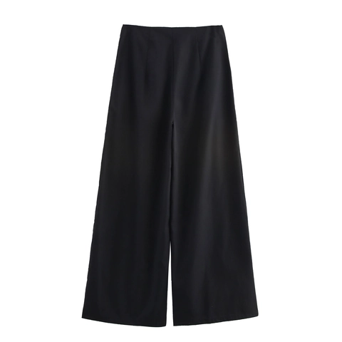 Women Wide Leg Pants Polyester Palm Tree Embroidery Mid Waist Vacation Style Casual Tropical Long Trousers