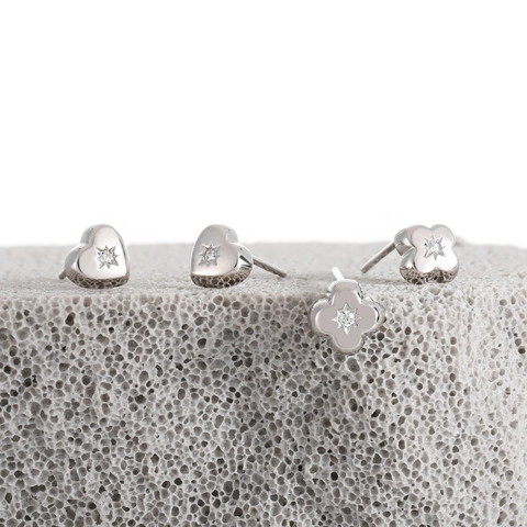 925 Sterling Silver Clover Heart Stud Earrings For Women Rhinestone Inlaid Minimalist Silver Jewelry Earring With Silver Back