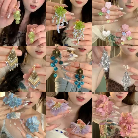 Heart Crystal Tassel Dangle Earrings With Silver Earring Post Long Drop Flower Colorful Beads Sweet Jewelry For Women