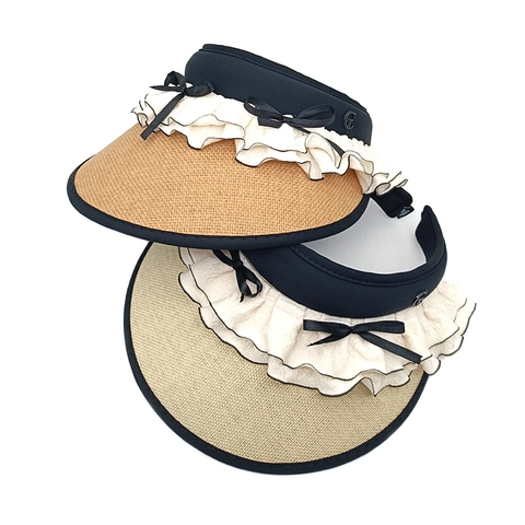 Cappello Da Sole In Paglia Donna Visiera Tesa Larga Protezione UV Pizzo Fiocco Traspirante Spiaggia Estate