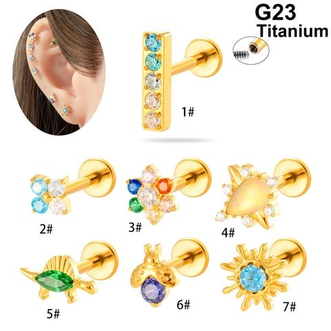 G23 Titanium Labret Lip Ring Internal Thread Colorful Zircon Flower Dinosaur Geometric Body Piercing Stud Jewelry