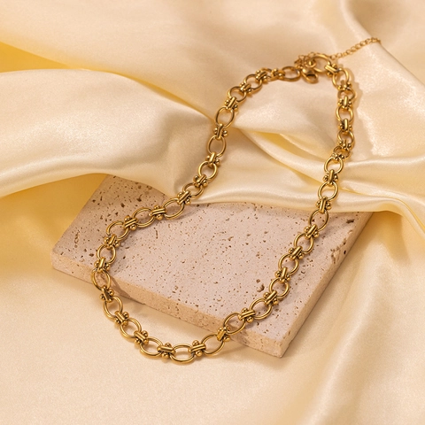 Stainless Steel Linked Chain Necklace And Bracelet Jewelry For Women Minimalist Fashion Gold Plated Accessories