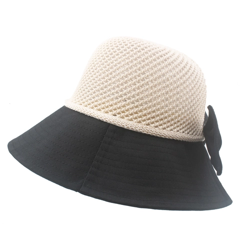 Cappello Da Sole Donna Pescatore Traspirante Maglia Traforata Tesa Larga Grande Fiocco Estate Spiaggia Regolabile