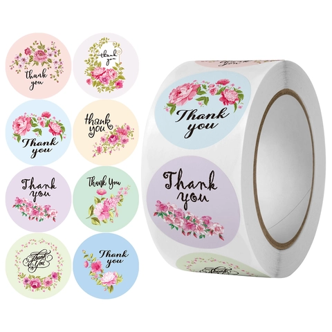 Autocollants De Merci Étiquettes Adhésives Décoratives Florales Pour Emballage Cadeau Mariage Festival Affaires Rond Coloré