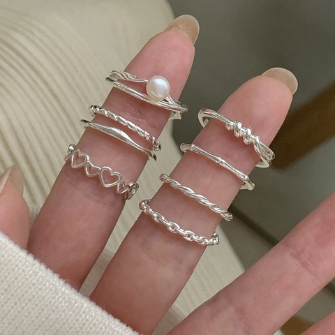Anello Aperto a Treccia in Rame Minimalista per Donna Stile Coreano Anello a Cuore Regolabile con Gioielli in Perla Artificiale Regalo