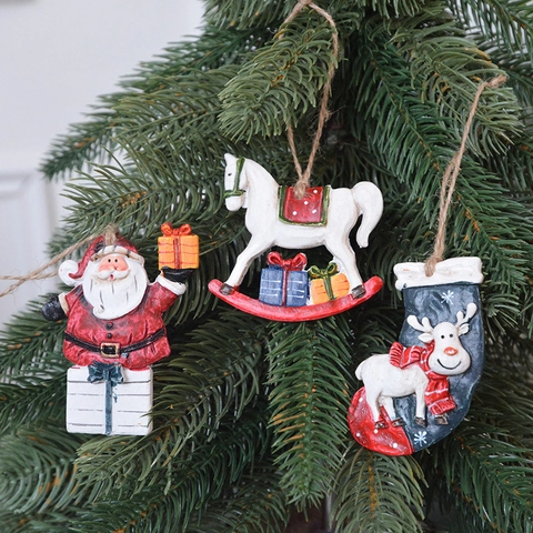 Ornamenti Appesi Albero Di Natale Resina Vintage Babbo Natale Pupazzo Di Neve Slitta Cavallo Dondolo Renna Arredo