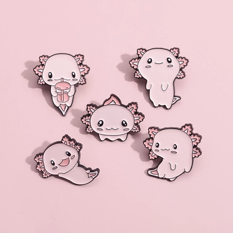 Insigne en Email Axolotl Dessin Animé Rose Broche Animale en Alliage pour Accessoires de Vêtements Sac à Dos Bijoux Cadeau