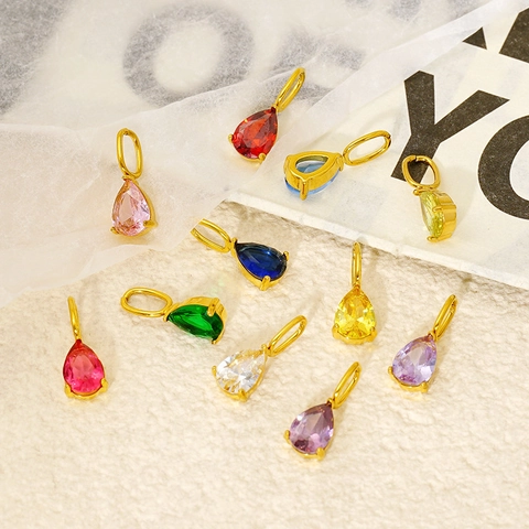 Ciondolo Pietra Portafortuna A Goccia Collana Da Donna Acciaio Inossidabile Placcato Oro 18K Zircone Colorato