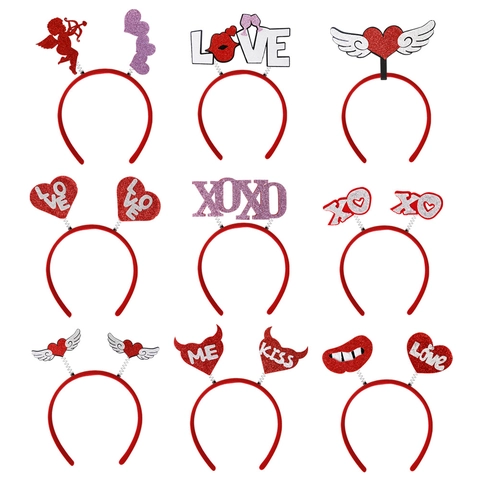 Valentine's Day Heart Wings Headband Glitter Love Cupid Lips Hair Accessory For Bachelorette Theme Party Photo Props
