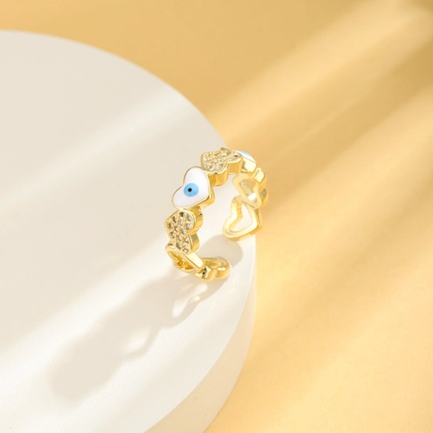 Heart Evil Eye Open Ring Copper 18K Gold Plated Zircon Enamel Adjustable Fashion Jewelry Women Accessories Gift