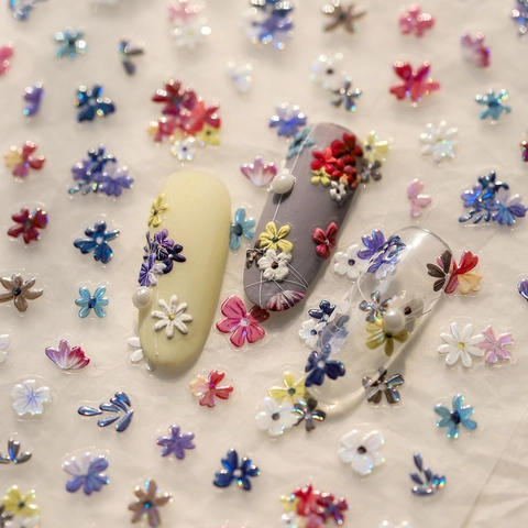 3D Relief Nagelkunst Aufkleber Blumen Geprägt Selbstklebend Laser Blume Schmetterling Maniküre DIY Decals Damen Beauty Tools