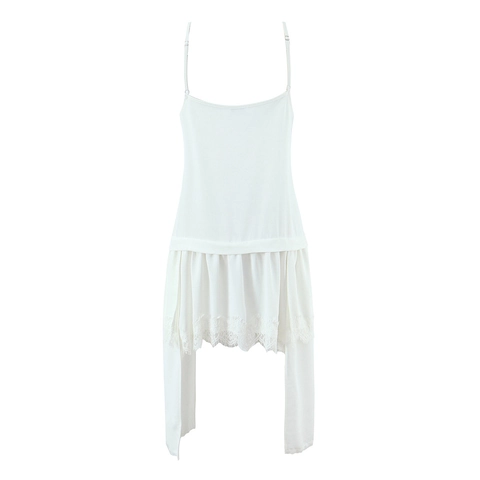 White Camisole Midi Dress For Women With Lace Trim Adjustable Straps Irregular Hem Lolita Style Elegant Sleeveless