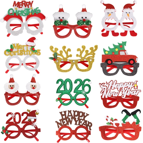 Christmas Party Glasses Frames Glitter Holiday Decoration Novelty Eyewear For Kids Adults Santa Antlers Snowman Xmas Tree