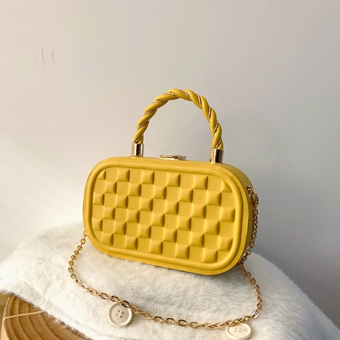 Women PU Leather Rhombic Shoulder Crossbody Bag With Gold Chain And Braided Handle Minimalist Small Square Box Handbag