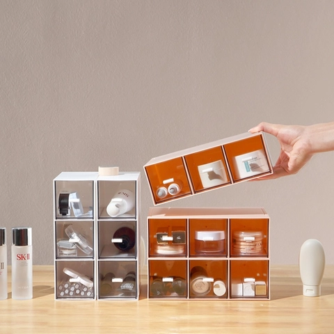 Scatola Portaoggetti Scrivania Impilabile Plastica Trasparente Verticale Trucco Cosmetici Organizer Impermeabile Minimalista Ufficio
