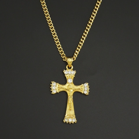 Collana con Pendente a Croce Iced Out Hip Hop Lega Strass Gesù Crocifisso Catena Cubana per Uomo Donna Gioielli Punk