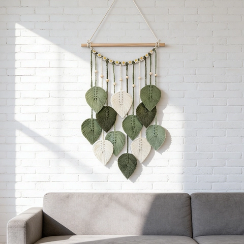 Macrame Wall Hanging Cotton Rope Woven Leaf Tapestry Boho Decor For Bedroom Living Room Handmade Nordic Style Art