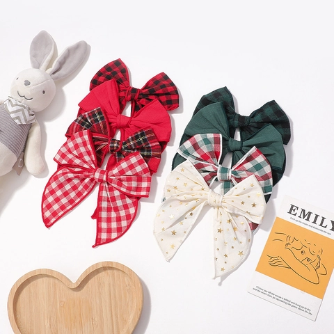 Vintage Academy Style Plaid Bow Hair Clip For Kids Girls Christmas Polyester Fabric Handmade Fishtail Bowknot Hair Accessories