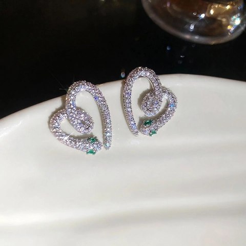 Herz Schlangen Ohrstecker Kupfer Mit Zirkon Grünen Augen Und 925 Sterling Silber Ohrstecker Elegant Schmuck Für Damen