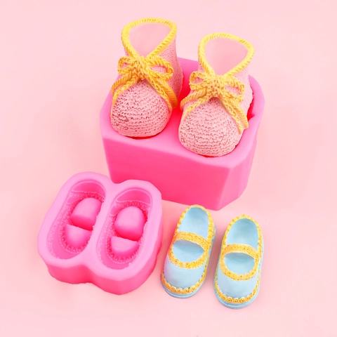 Moule Silicone Forme Chaussure Bébé Texture Tricot Flip Flop Pour Savon Fait Main Chocolat Décoration Gâteau Plâtre Aromathérapie Pendentif