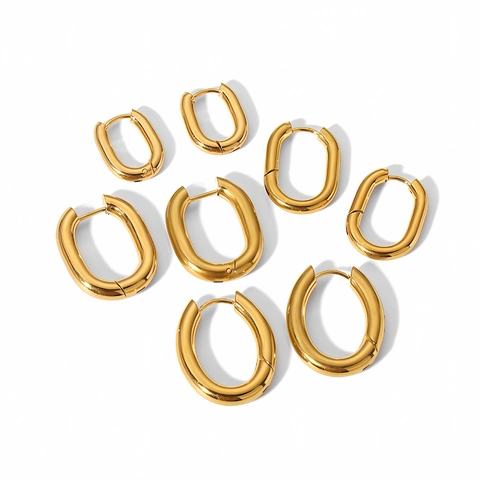 Oval Creolen Edelstahl Klobig Minimalistisch Geometrisch Huggie Klappbar Poliert Vergoldet Modeschmuck Damen