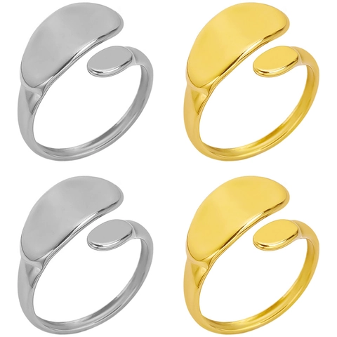 Minimalist 304 Stainless Steel Open Adjustable Ring Asymmetric Curvy Line Organic Design Polished Jewelry For Women