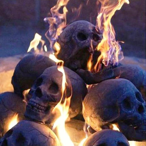 Κεραμικό Ειδώλιο Ανθρώπινου Kρανίου Halloween Τρομακτική Διακόσμηση Σκελετού Τζακιού για Πάρτι Σπιτιού-Φαντασμάτων