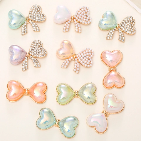 Ciondoli Fiocco In Lega Cuore Resina Strass Perla Artificial Accessori Creazione Gioielli DIY Decoro Scarpe