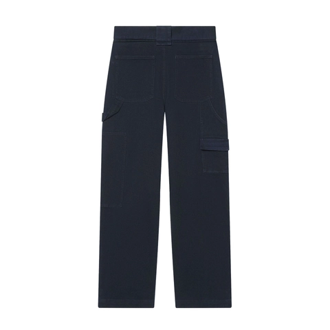 Damen Hose Mit Hoher Taille Cargo Stil Gürtel Gerades Bein Twill Stoff Mehrere Taschen Dunkelblau Lässig Schick Arbeit
