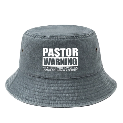Gewaschener Polyester Anglerhut Für Damen Herren Sonnenschutz Faltbarer Fischerhut Mit Lustigem Pastor Warning Buchstaben Druck