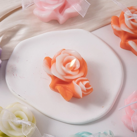 Candela Profumata Fiore Rosa Cera Di Soia Con Nastro Per Souvenir Matrimonio Decorazione Tavola Casa Regalo Romantico