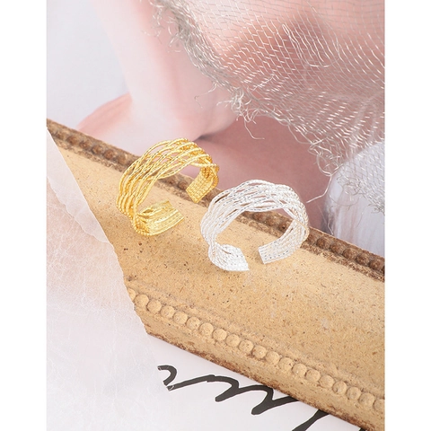 Handmade Woven Lace 925 Sterling Silver Open Ring Adjustable Line Band Minimalist Luxury Jewelry Accessory For Women