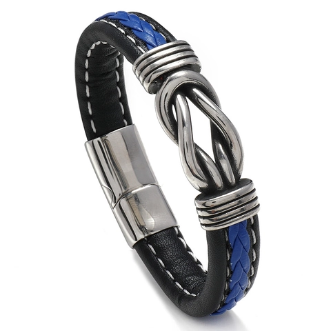 Herren Geflochtenes Lederarmband Mit Edelstahl Magnetverschluss Und Unendknoten Trendiges Punk Bicolor Armband