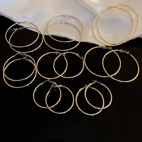 Orecchini A Cerchio Rotondi Minimalisti Con Perno In Argento Lega Gioielli Di Moda Geometrici Per Donna