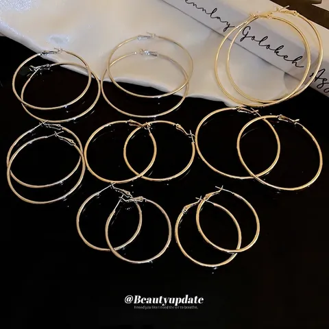 Minimalistische Runde Creolen Mit Silbernen Ohrringpfosten Aus Legierung Geometrischer Modeschmuck Für Damen