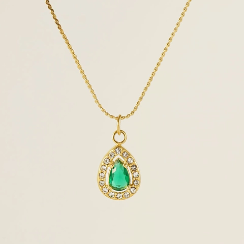 Elegant Teardrop Pendant Necklace 18K Gold Plated Stainless Steel Sparkling Zircon Inlaid S-Link Chain Jewelry For Women