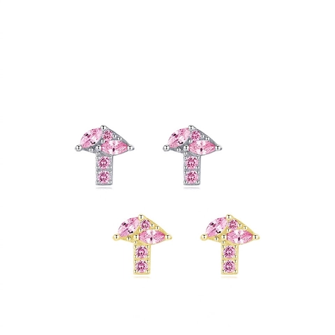 Pendientes De Botón De Champiñón Circonita Rosa Plata De Ley 925 Joyas De Moda Regalo Para Mujer