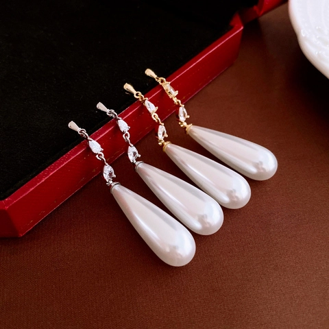 Pendientes Elegantes De Perlas Artificiales De Imitación En Gota De Agua Con Circón Y Poste De Plata Joyería Vintage Bañada En Oro Mujer