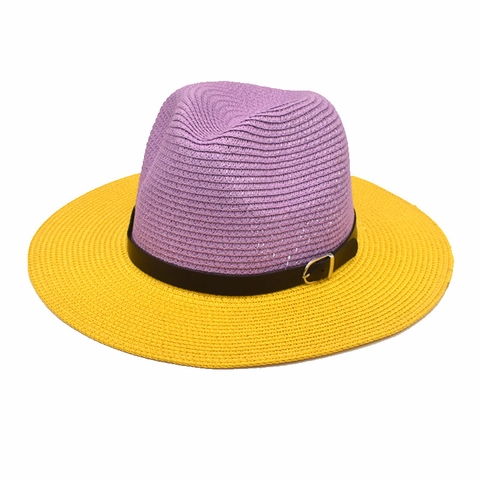 Cappello Fedora Di Paglia Bicolore Protezione Solare Spiaggia Vacanza Tesa Larga Panama Jazz Per Donne Uomini