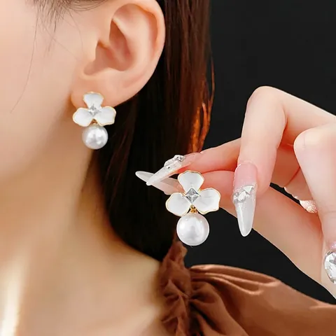 Orecchini Pendenti Con Fiori E Künstliche Perle Con Perno In Argento Lega Smalto Zircone Gioielli Retrò Francesi Per Donne