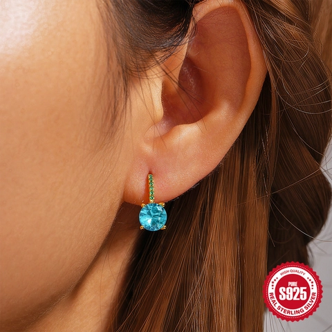 Orecchini Huggie Hoop In Argento Sterling 925 Con Zircone Tondo E Gemme Colorate Arcobaleno Per Donne