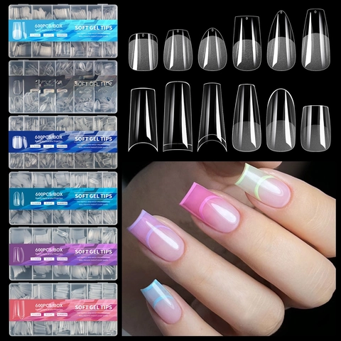 Soft Gel False Nail Tips Ultra Thin Clear Full Cover Matte Inner Texture Professional Manicure Extension Nails