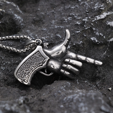 Collar Colgante Gesto Pistola De Dedos Acero Inoxidable Hip Hop Punk Street Culture Joyas Textura Pulida Para Hombres Mujeres