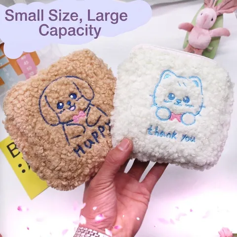 Borsa Porta Assorbenti In Peluche Di Lana Di Agnello Cartone Animato Pochette Mestruale Ricamata Piccolo Organizzatore Trucco